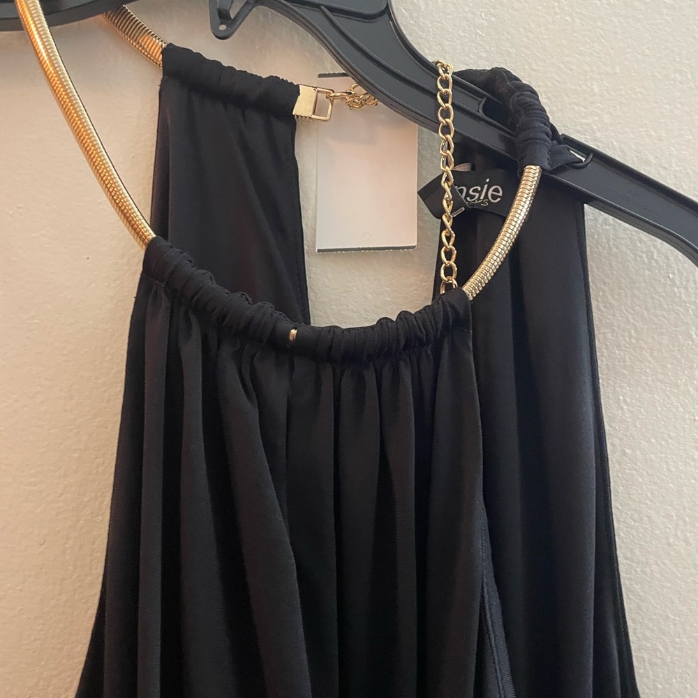 Kensie Black Dress with Gold Chain Accents